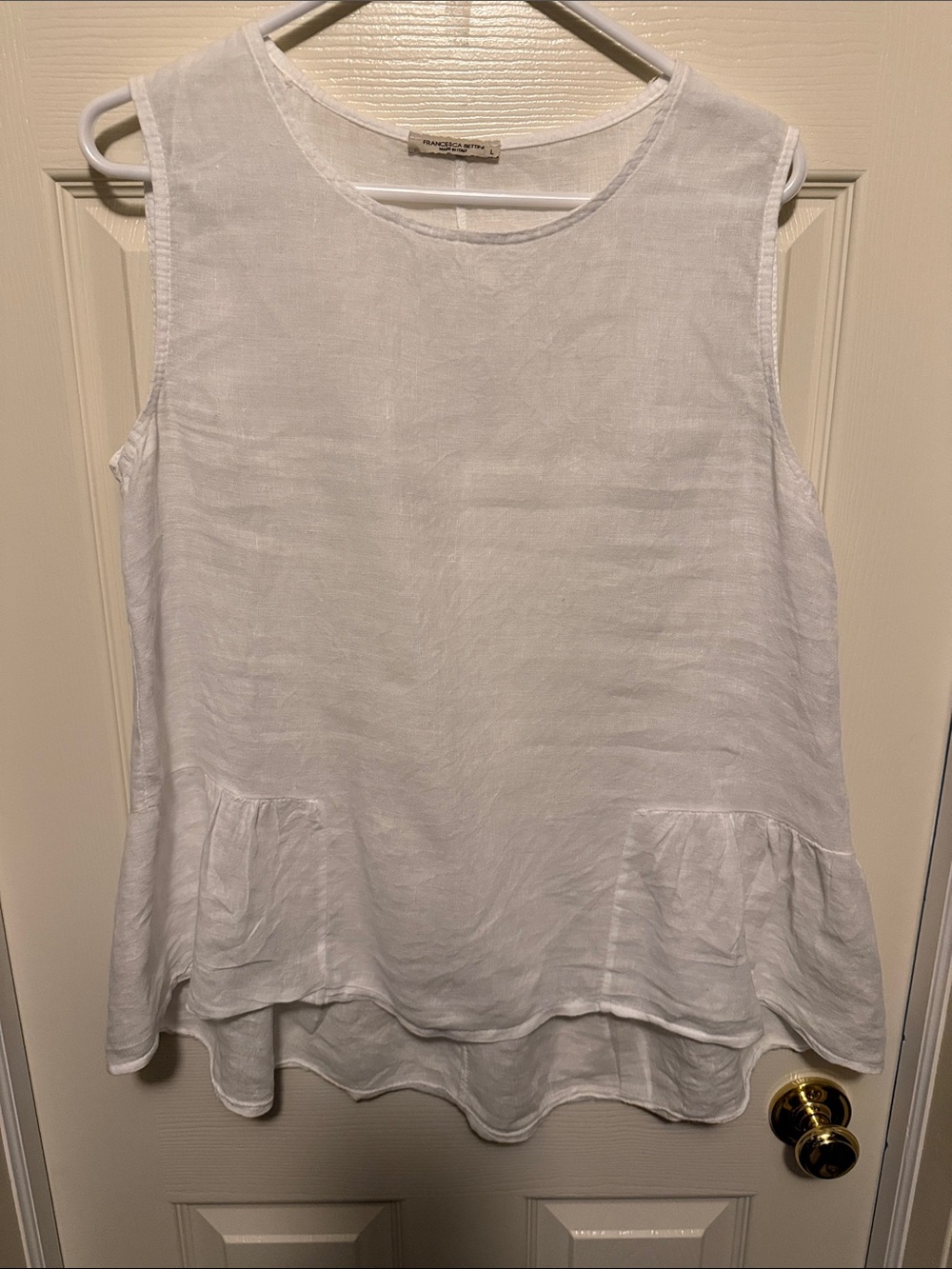 Relaxed White Sleeveless Layered Linen Top